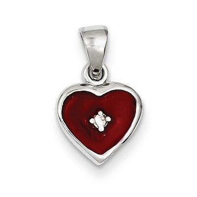 Red Enamel Heart Pendant Sterling Silver Diamond QC6184, MPN: QC6184, 883957914909