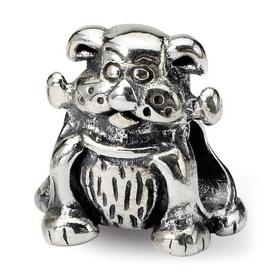 Dog with Bone Bead - Sterling Silver QRS258, MPN: QRS258, 883957721569