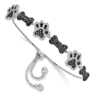 CZ Diamond Paw Print &amp; Dog Bone Adj Bracelet Sterling Silver Polished QG5955, MPN: QG5955, 19690416…