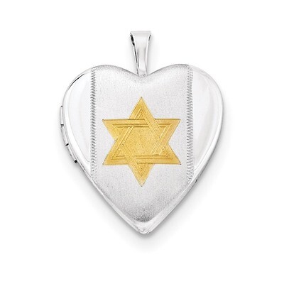 20mm Polished &amp; Satin GP Star of David Heart Locket Sterling Silver QLS679