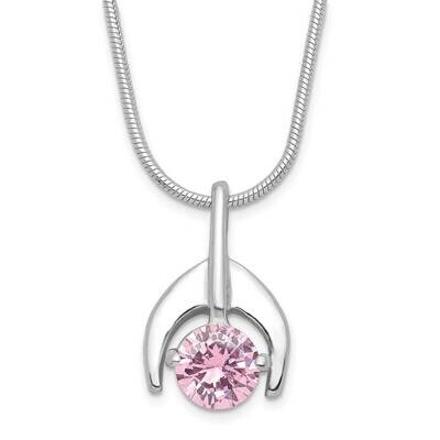 Pink CZ Diamond Pendant with Chain Sterling Silver QH626-18, MPN: QH626-18, 883957056814