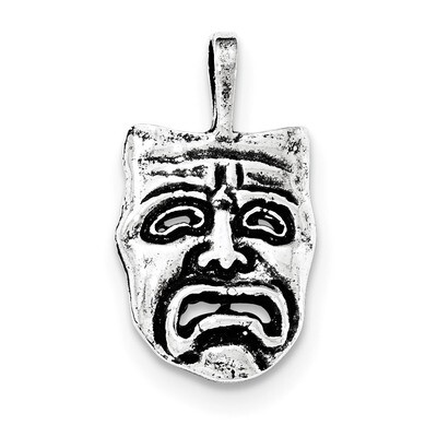 Antiqued Sad Face Mask Chain Slide Pendant Sterling Silver QC8800