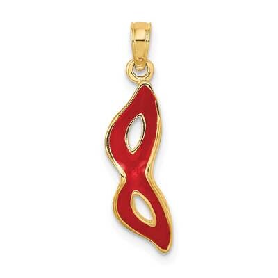 Beveled with Red Enamel Masquerade Mask Pendant 14k Gold 3-D K6724, MPN: K6724, 637218114467
