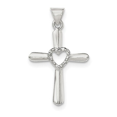 Cross with Heart Pendant Sterling Silver Polished and Textured QC8246, MPN: QC8246, 191101360381