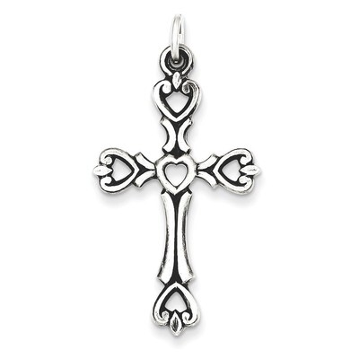 Heart Cross Pendant Antiqued Sterling Silver QC6497, MPN: QC6497, 883957518893