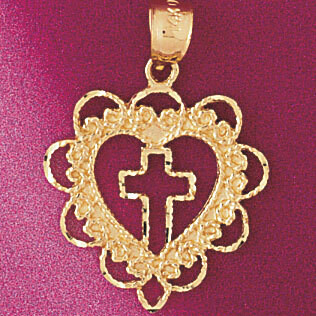 Dazzlers Jewelry Cross in Heart Pendant Necklace Charm Bracelet in Yellow, White or Rose Gold 3850,…
