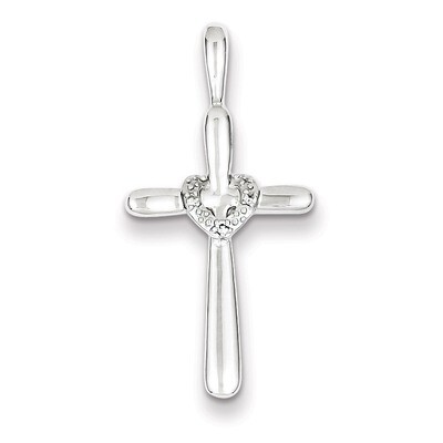 Diamond Cross with Heart Pendant Sterling Silver QP3585, MPN: QP3585, 883957490946