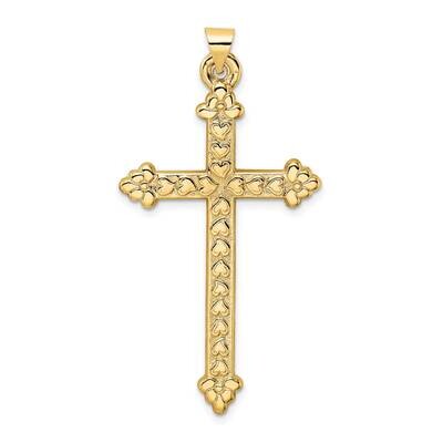 Textured Hollow Hearts Cross Pendant 14k Gold Polished XR1944, MPN: XR1944, 196904093399