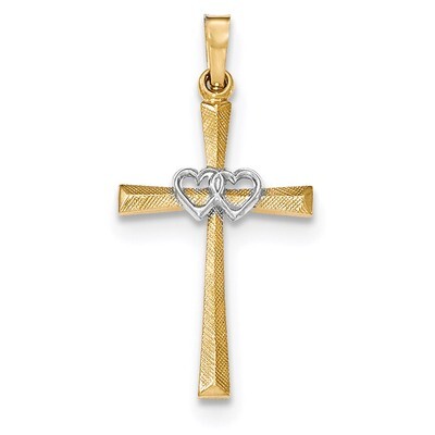 Textured and Polished Latin Cross with Hearts Pendant 14k Two-Tone Gold XR1455, MPN: XR1455, 191101…