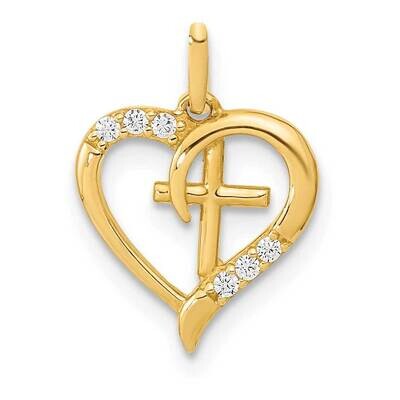 Open Heart with Cross CZ Diamond Pendant 14k Gold Polished YC1521, MPN: YC1521,
