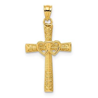 Cross with Double Hearts CZ Diamond Pendant 14k Gold XR1996, MPN: XR1996,