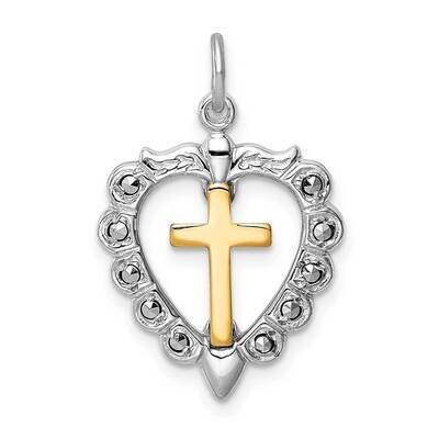 Gold Tone Cross Heart Pendant Sterling Silver Rhodium-plated QC9721, MPN: QC9721, 883957937380