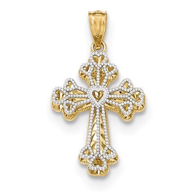 Filigree 2 Level Heart Cross Pendant 14k Two-tone Gold Polished K5503, MPN: K5503, 191101454448