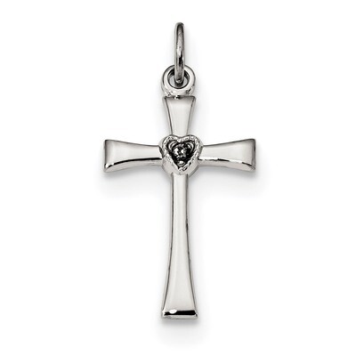 CZ Diamond Heart Cross Pendant Sterling Silver Polished QC9053, MPN: QC9053, 886774012193