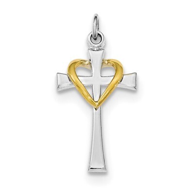 Gold-tone Polished Cross with Heart Pendant Sterling Silver Rhodium-plated QC8254, MPN: QC8254, 191…