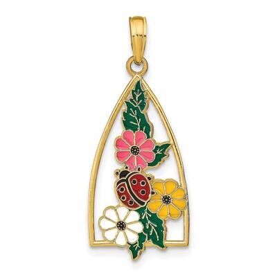 Ladybug Flowers Pendant 14k Gold Enamel K6834, MPN: K6834, 63721812598