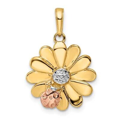 White and Rose Rhodium Diamond-Cut Ladybug On Flower Pendant 14k Gold M3020, MPN: M3020, 1969040736…
