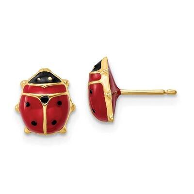 Enameled Large Ladybug Post Earrings 14k Gold Polished YE2086, MPN: YE2086, 191101786419