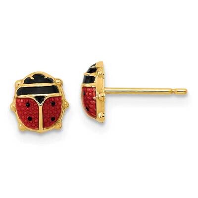 Red Black Enamel Ladybug Post Earrings 14k Gold YE2085, MPN: YE2085, 191101786426
