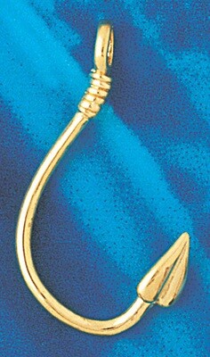 Dazzlers Jewelry Fishing Hook Dimensional Pendant Necklace Charm Bracelet in Yellow, White or Rose …