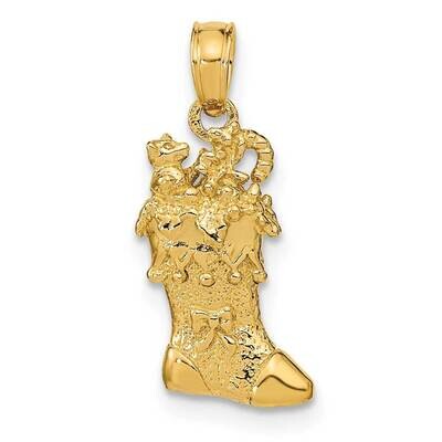 3-Dimensional Christmas Stocking Charm 14k Gold Solid Polished C2210, MPN: C2210,