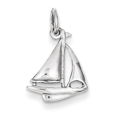 3-Dimensional Sailboat Charm 14k White Gold Solid Polished K1051, MPN: K1051, 883957865799