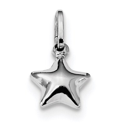 Puffed Star Charm Sterling Silver Rhodium Plated Polished QC9223, MPN: QC9223, 883957910208