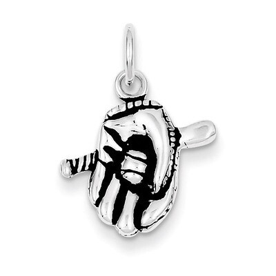 Baseball Glove Bat Charm Antiqued Sterling Silver QC7804, MPN: QC7804, 883957571171