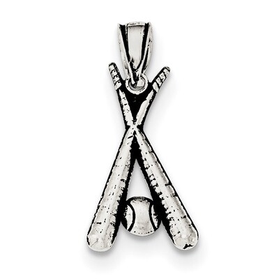 Bats and Baseball Pendant Sterling Silver Antiqued QC8844, MPN: QC8844, 191101361364