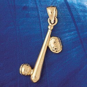 Dazzlers Jewelry Baseball Bat Pendant Necklace Charm Bracelet in Yellow, White or Rose Gold 3353, M…