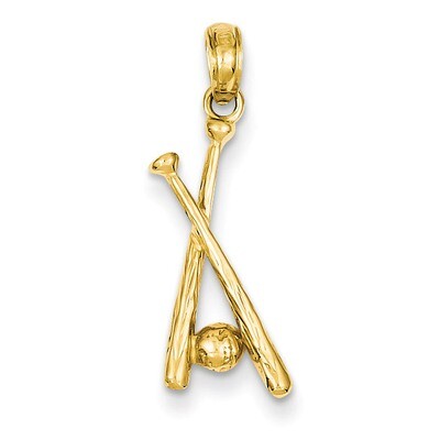 Open-Backed Bats &amp; Ball Baseball Pendant 14k Gold Polished D1460, MPN: D1460, 637218020751