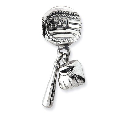 Baseball, Bat &amp; Glove Dangle Bead - Sterling Silver QRS1941, MPN: QRS1941, 883957311371