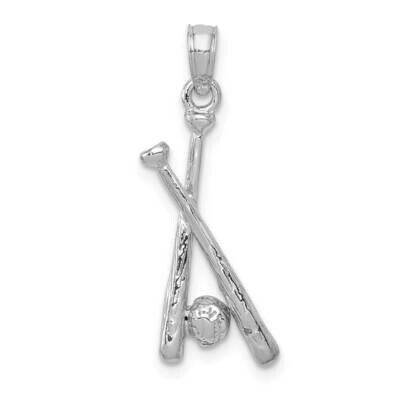 Open-Backed Bats Ball Baseball Pendant 14k White Gold Polished D1460W, MPN: D1460W, 637218126514