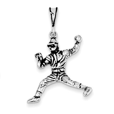 Baseball Player Charm Antiqued Sterling Silver QC7801, MPN: QC7801, 883957551449