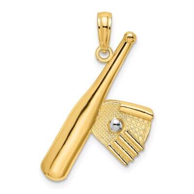 Baseball Bat with Rh Ball Charm 14k Gold K9301, MPN: K9301, 63721809529