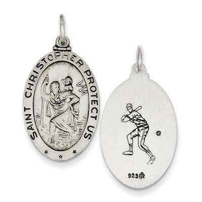 Saint Christopher Baseball Medal Sterling Silver QC3568, MPN: QC3568, 886774583143