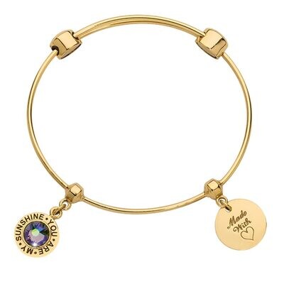 Nikki Lissoni Charm Bangle with Two Fixed Charms You Are My Sunshine Made with Love Gold-plated 21c…