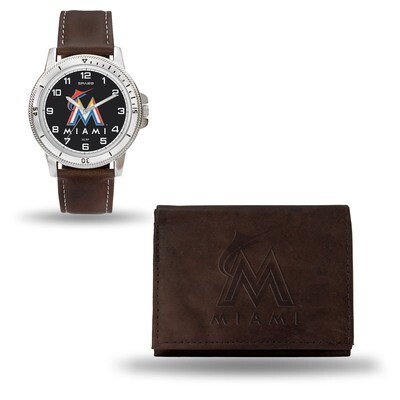 Miami Marlins Brown Leather Watch &amp; Wallet Set GC4954, MPN: GC4954, 94746922566
