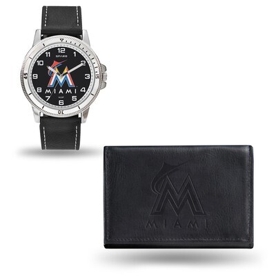Miami Marlins Black Leather Watch &amp; Wallet Set GC4924, MPN: GC4924, 94746923013