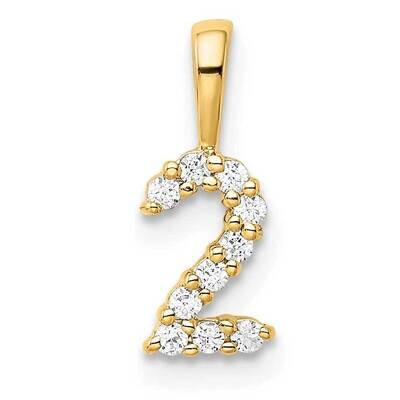 Diamond Number 2 Pendant 14k Gold PM8369-2-010-YA, MPN: PM8369-2-010-YA, 196904074435