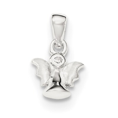 Satin CZ Diamond Angel Pendant Sterling Silver Polished QC8425, MPN: QC8425, 886774762852