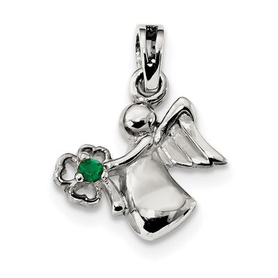 Green Crystal Angel with Clover Pendant Sterling Silver QC9249, MPN: QC9249, 883957181769