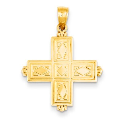 Etched Square Cross with Crown Tips Pendant 14k Gold C4332, MPN: C4332, 637218015795