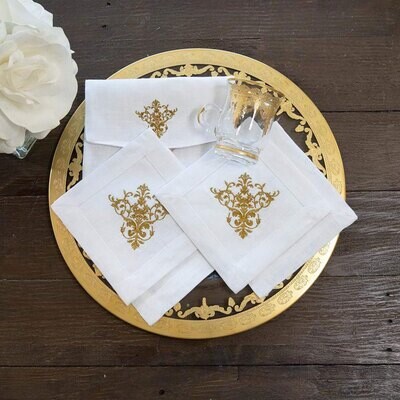 Crown Victorian Cocktail Napkin Set Gold White C188