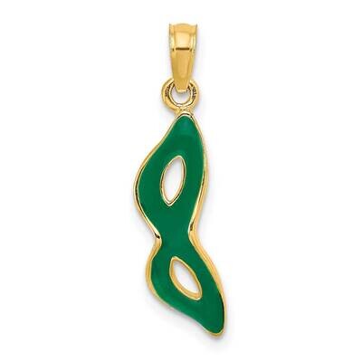Beveled with Green Enamel Masquerade Mask Pendant 14k Gold 3-D K6722, MPN: K6722, 637218114474