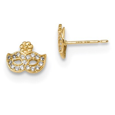 Madi K Kids CZ Diamond Masquerade Mask Post Earrings 14k Gold GK963, MPN: GK963,