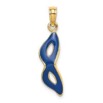Beveled with Blue Enamel Masquerade Mask Pendant 14k Gold 3-D K6721, MPN: K6721, 637218114450