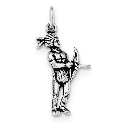 Antiqued Indian Man with Bow &amp; Arrow Standing Pendant Sterling Silver QC8953