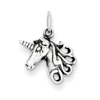 Unicorn Head Charm Antiqued Sterling Silver QC3926, MPN: QC3926, 883957909035