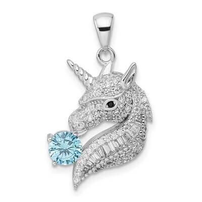 CZ Diamond Unicorn Pendant Sterling Silver Rhodium-Plated Polished QC11067, MPN: QC11067,